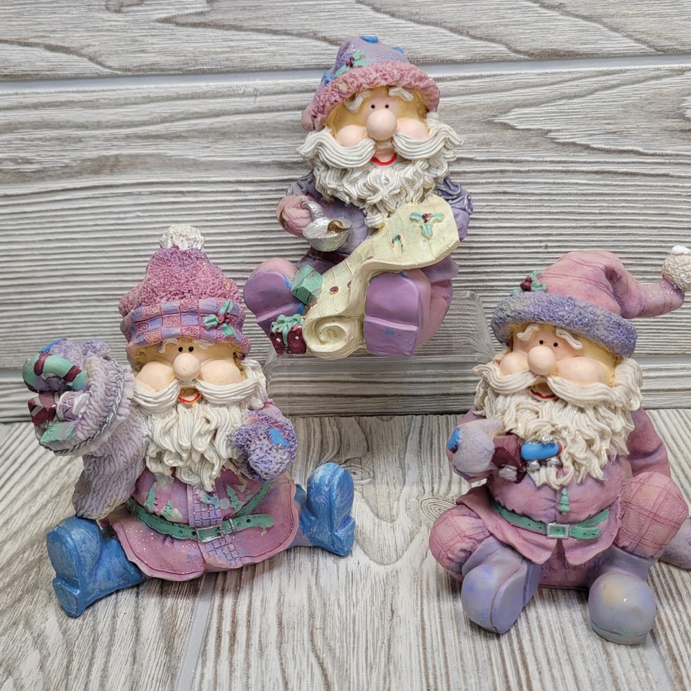 Home Interiors Sugar Plum Santa Figurines 2002 Christmas Decorations Resin 55063